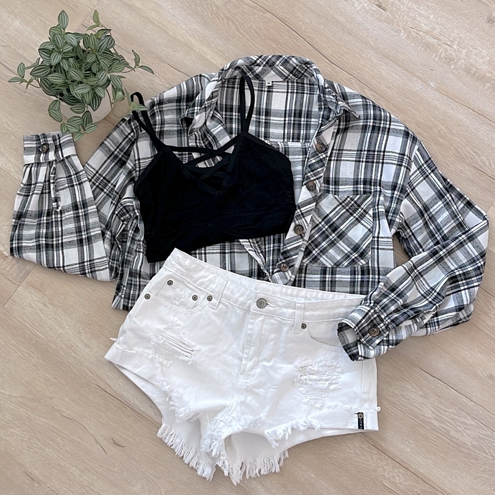 Black and White Plaid Button Down Shirt
